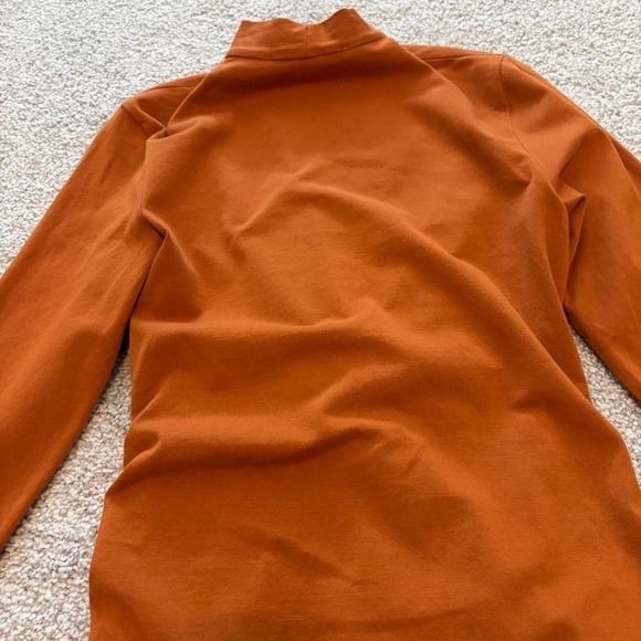 Peruvian Connection Cyprus Top Womens M Rust Orange Faux Wrap Ruched Pima Cotton - Picture 7 of 7